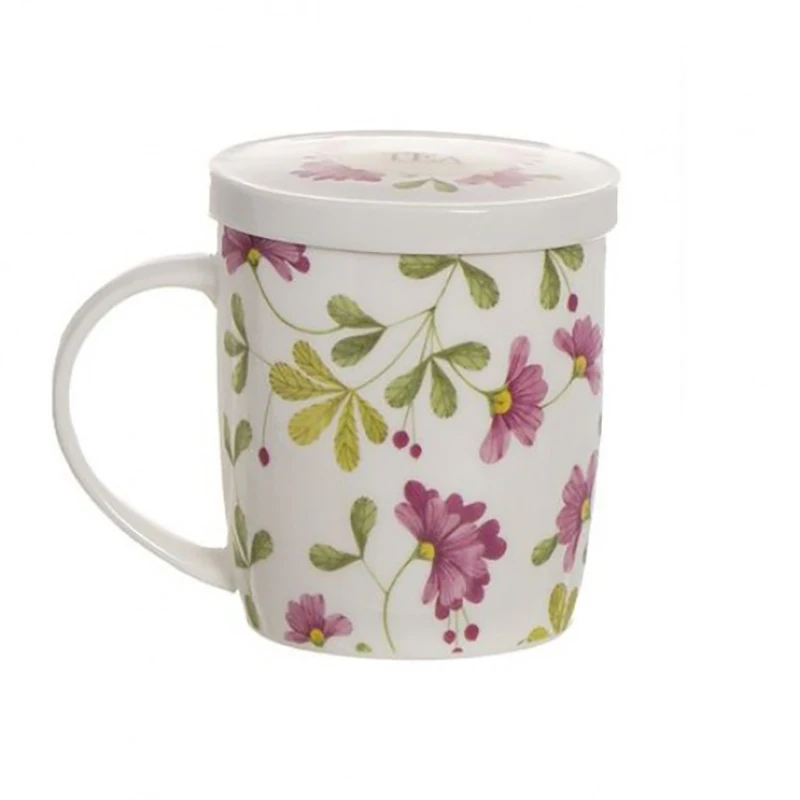 Tisana o taza para el té de cerámica, Taza con la Flor de Barcelona o  Panot, Taza de 350 ml para infusiones con filtro y tapa