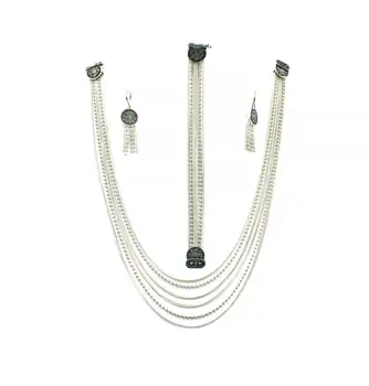 

Flowing Midyat Wicker Silver Set Multi-Chain Necklace Bracelet Earring Set TKM-202 Flowing Multi Chain Midyat straw, non-stone