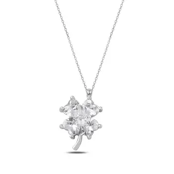 

Angemiel 925 Sterling Silver Zircon Clover Necklace-Rhodium Plated