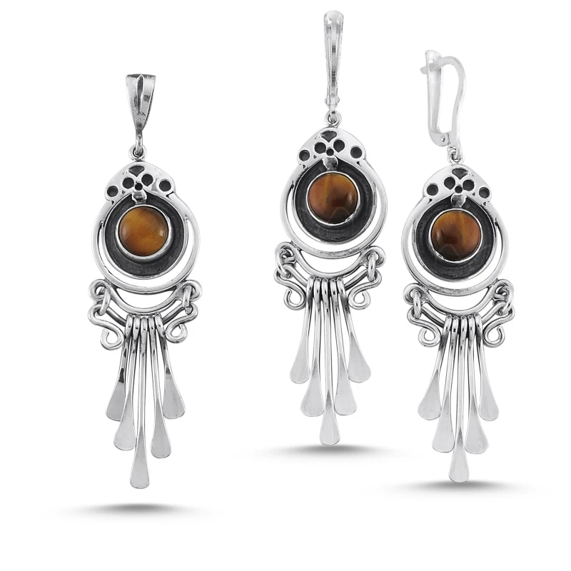 

Silver 925 Sterling Tiger Eye Stone Hand Job Set
