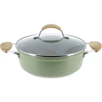 

OGO LIVING 7930188 Saucepan 24 cm-Cover forged aluminum-Shape low-Bakelite Handle-Olive