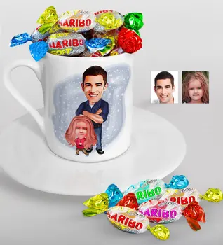 

Personalized Father-Daughter Caricature Of Turkish Coffee cup And Haribo Candy Gift Seti-1