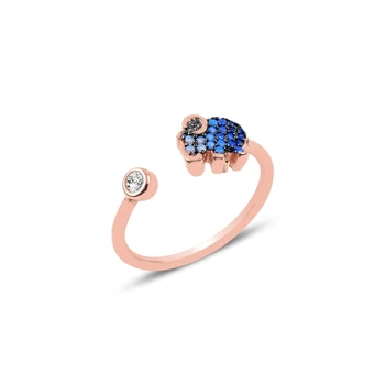 

KUTAYDAN Nano Blue Gradation Cubic Zirconia Adjustable Tall Elephant Ring 925 Sterling Silver