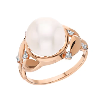 

Gold ring with cubic zirconia and pearls cultured sunlight sample 585