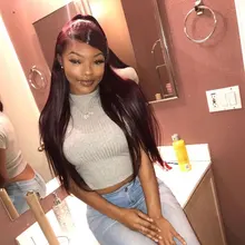 Topodmido rojo oscuro 99j Color frente de encaje pelucas con minimechones 13x4 recto pelucas de cabello humano Remy peruano Cierre de encaje de pelo peluca