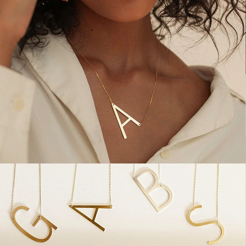 

Stainless Steel 26 Letters A-Z Necklace Charm Initial English Pendants Big Text Neck Jewelry For Women Men Party Family Gifts