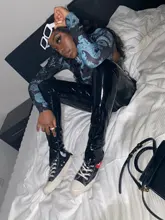 Adogirl-pantalones de piel sintética con cremallera para mujer, medias elásticas de media cintura, color negro, otoño e invierno, 2020