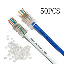 O conector cat6 de 50 pces obstrui a passagem modular do cabo de rede de ez rj45 através dos plugues do conector de cat6 8p8c acessórios plasticidade forte