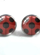 Laddybug-pendientes de dibujos animados de insectos, abrazadera de cristal, joyería bonita de mariquita, sin perforaciones, regalos para niños, novedad de 2020