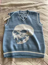 Rapcopter-suéteres Y2K para mujer, suéteres de calaveras con cuello de pico, blusas de punto azules informales holgadas, ropa de calle Retro para mujer, Tops de punto 2020