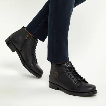 

FLO Black Men Leather Boots Warm Winter Men Boots Ankle Boots Men Winter Work Shoes Men Military Snow Boots for Men Botas KINETIX KOMPAN