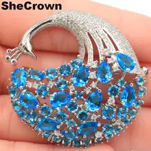 43x42 мм Красивые 13,4 г Цветы Форма создан Париж, голубой топаз CZ свадебные европейские серебряная брошь