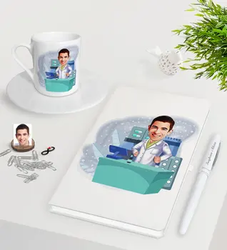

Personalized Men 'S Pharmacist Caricature Of White Notebook Pen Turkish Coffee Cup set-4