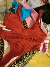 Womens Swimsuits Swimwear Bikini-Set Ribbed Push-Up Black INGAGA High-Waist Biquini