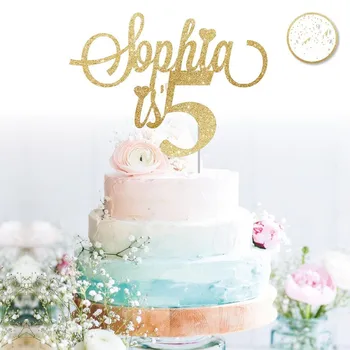 

Customised number glitter cake topper, Birthday Gold cake topper personalised one two three four baby shower milestones birthday