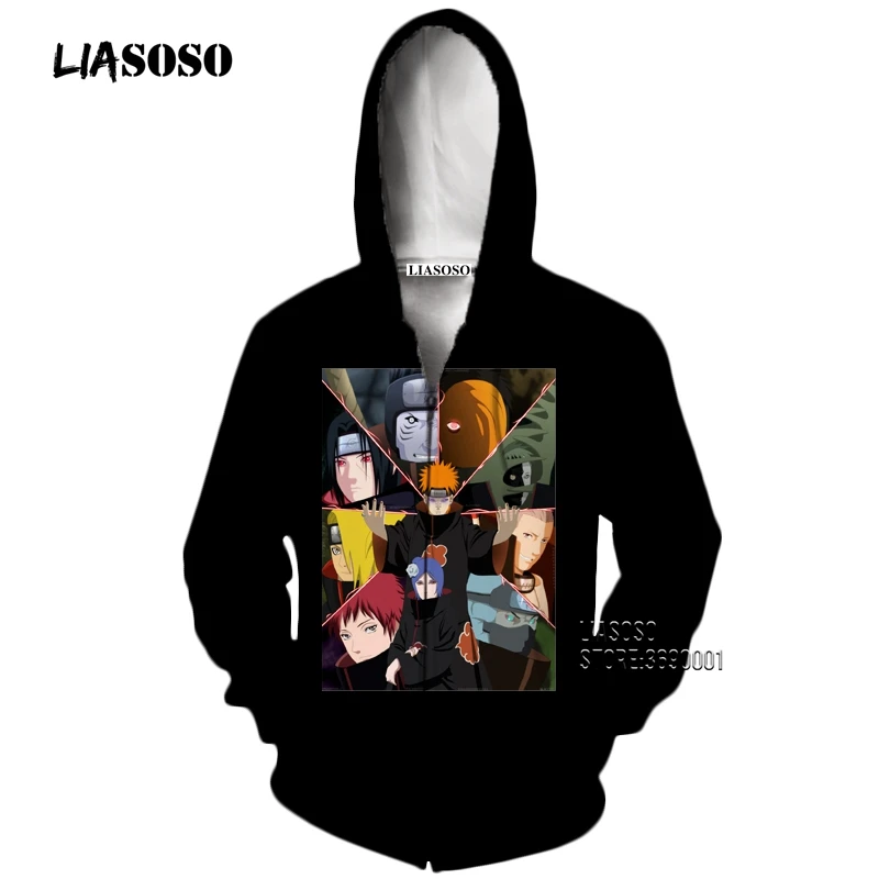 4 LIASOSO 3D принт унисекс аниме Наруто Akatsuki Учиха Итачи Саске толстовки с капюшоном толстовки Повседневная куртка на молнии X2651 - Цвет: 4