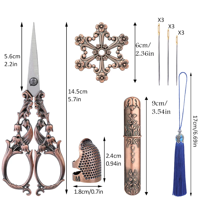Sewing Scissors Tailor Scissors Sewing Supplies SHWAKK Embroidery Tailor Scissors Kits Vintage Scissors European Style Sewing Needlework Thread with Thimble