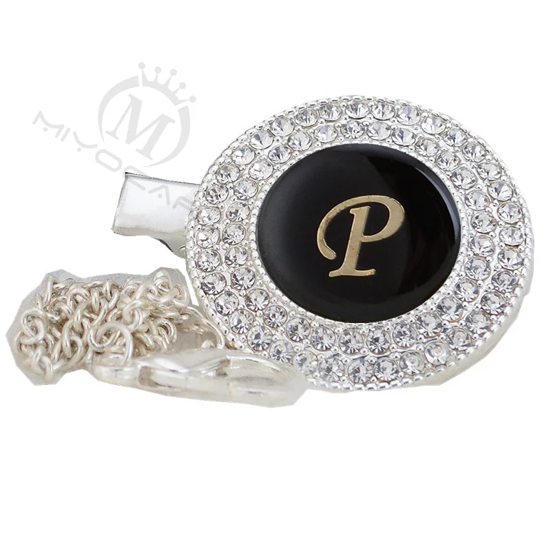 MIYOCAR 26 letters unique silver bling pacifier clip pacifier holder black letter with gold chain dummy clip L26-SB - Цвет: LETTER P-SB