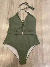 One-Piece Swimsuit Belt-Buckle Monokini Bandage Push-Up Sexy High-Waist Integrated