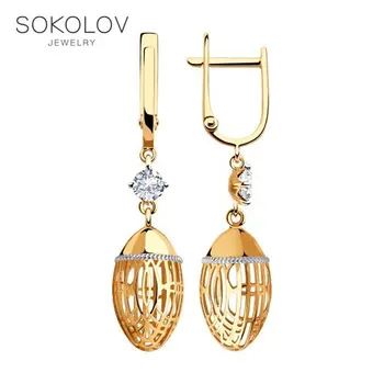 

SOKOLOV drop earrings with stones of gold with cubic zirconia, fashion jewelry, 585, women's male, long earrings