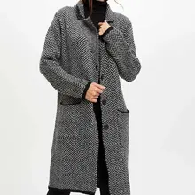 Дефакто дамы лацкане длинные карманы кардиган женский Волна шаблон элегантные длинные пальто осень зима теплые пальто-L1720AZ19WN