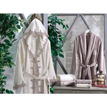

Ruching Vita Bamboo Family Robe Set-Almira Cream/kremit
