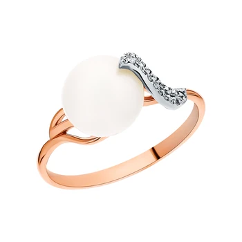 

Gold ring with cubic zirconia and pearls cultured sunlight sample 585