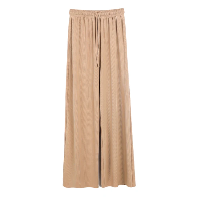 Spring and Autumn New Ladies Ice Silk Light Wide Leg Trousers Girl Solid Color High Waist Loose Wild Straight Casual Pants Khaki