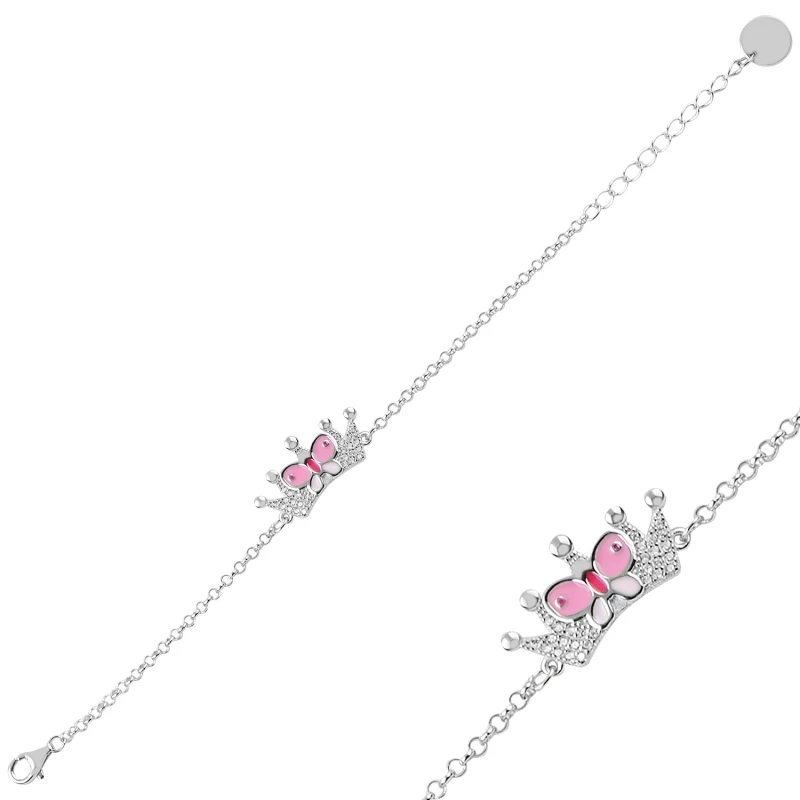 

Silver 925 Sterling Zircon Cubic Zirconia Crown & Butterfly Bracelet