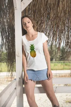 

Angemiel Wear Pineapple Design Cotton Women 'S White T-Shirt
