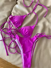 Hirigin-Bikini femenino fluorescente con cuello para atar nudo, traje de baño fluorescente con realce, cuello halter, cintura media, perfecto para playa