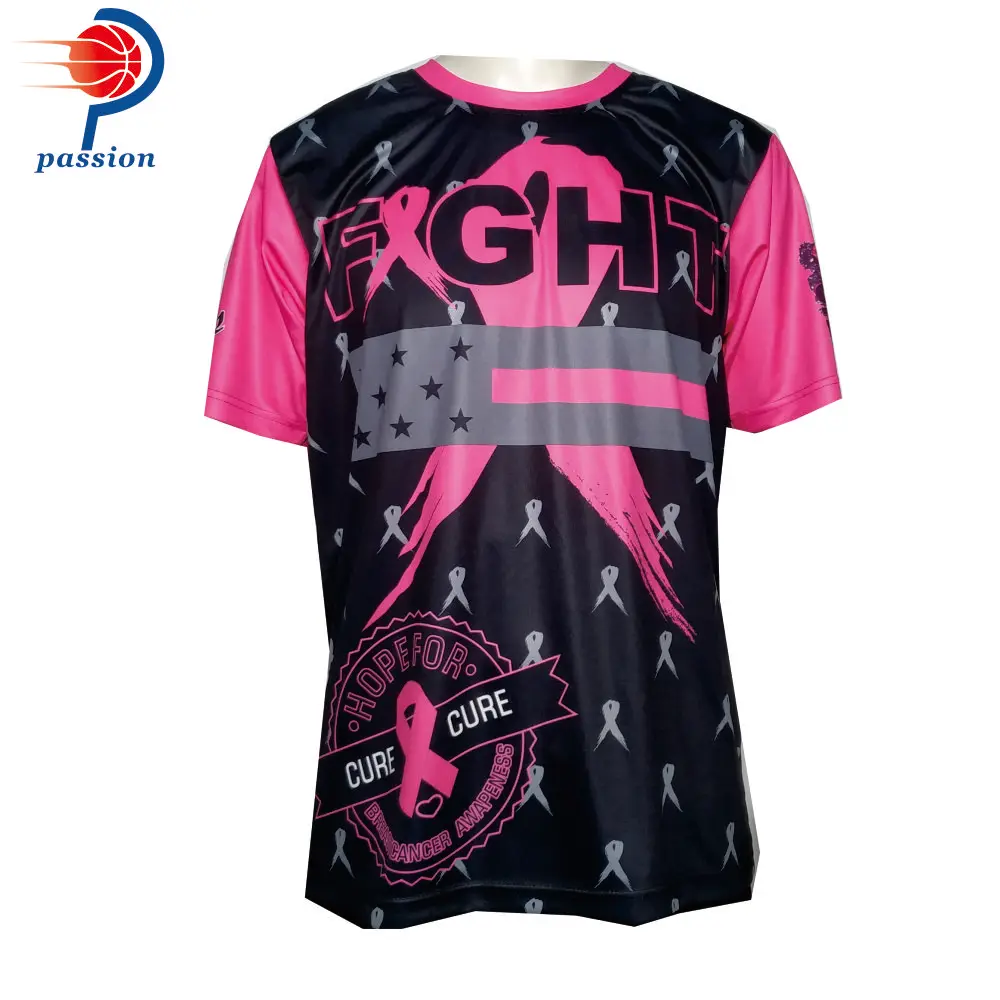 MOQ 5pcs $25 Pink Ribbon Crew Neck Softball Team Jerseys for Breast Cancer Events