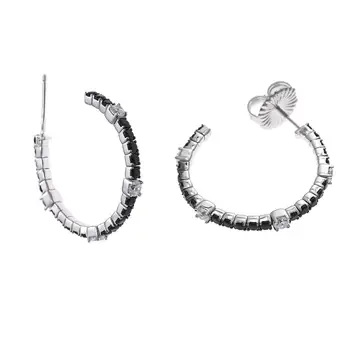 

Earrings Hoops Silver with Zircons White and Black