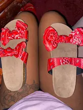 Bandana deslizante para mujer, sandalias con lazo de vaca, desteñido, grafiti, Flast, calzado plano, venta al por mayor, 2020