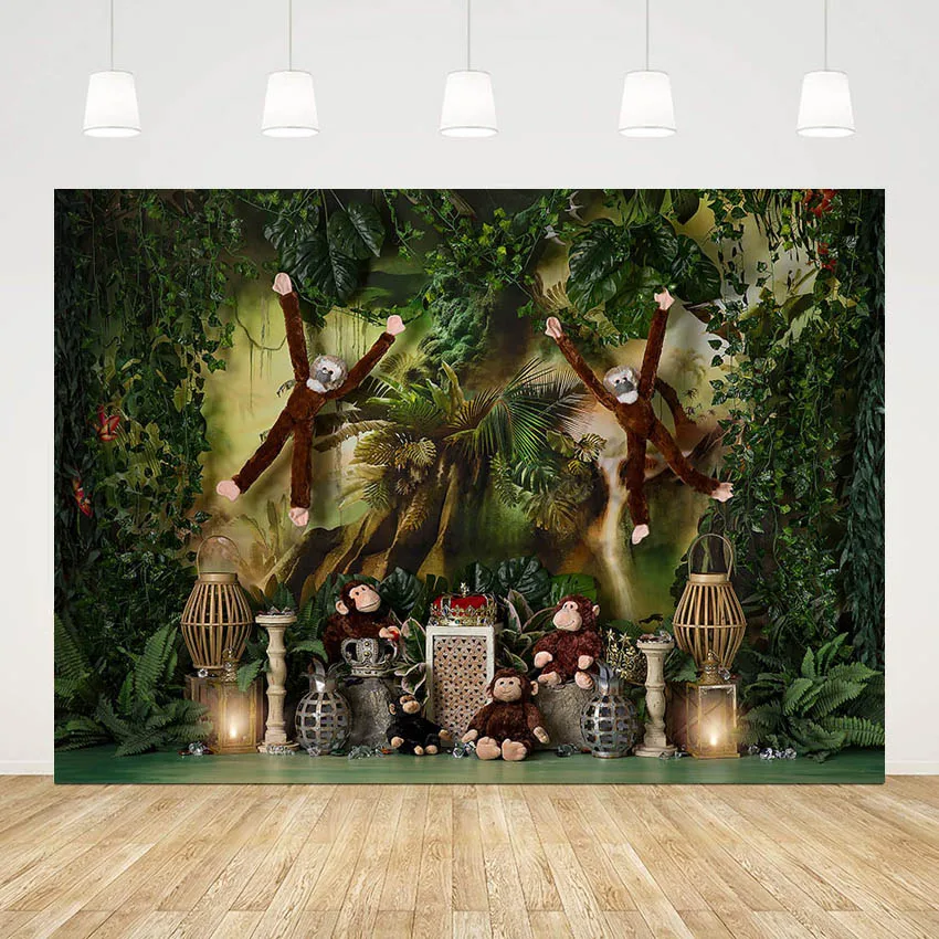 

Mehofond Jungle Newborn Animal Cake Smash Backdrop Green Forest Safari Party Background Kids Baby Birthday Protrait Photo Studio