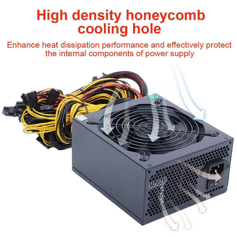 2000W 2400W 2600W 180-240V ATX Mining Bitcoin Power Supply 95% Efficiency for Ethereum ETH S9 S7 L3 Max Support 8 GPU Cards Coin