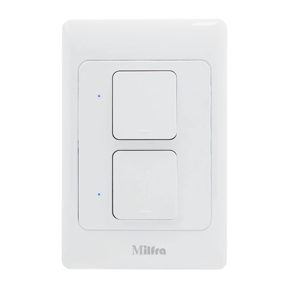 

Milfra 2 Gangs 1 Way Intelligent Wall Light Switch,Smart home switches with Timer,US AU Standard,2.4GHz,Push On Off Button