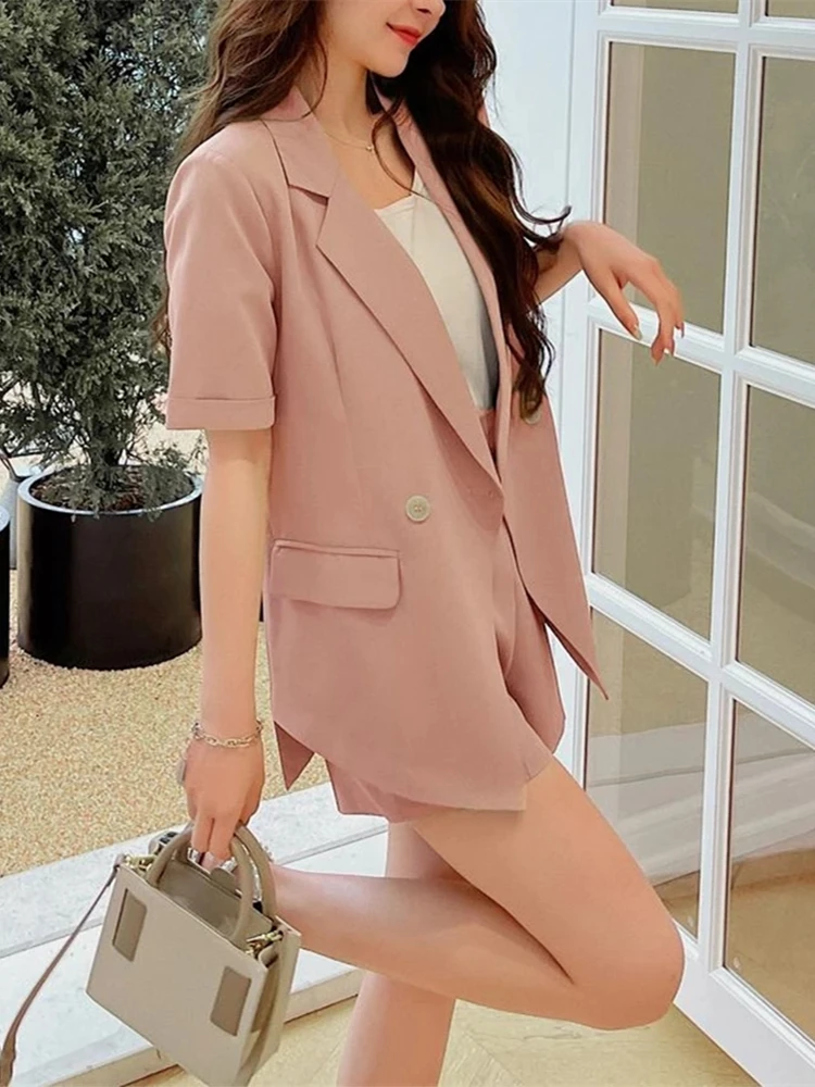 Women Elegant Blazer And Pleated Shorts Two Piece Set Fashion Green Notched  Collar Blazer Suits Ladies High Waist Shorts Outfits - Short Sets -  AliExpress