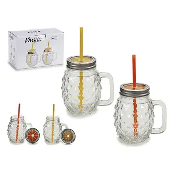 

Jar with Lid and Straw (2 Pieces) (9 x 12,5 x 12 cm)