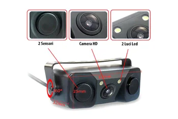 

Video Parking Sensor 3 In 1 2 sensors Parking camera license plate night vision with Led and buzzer