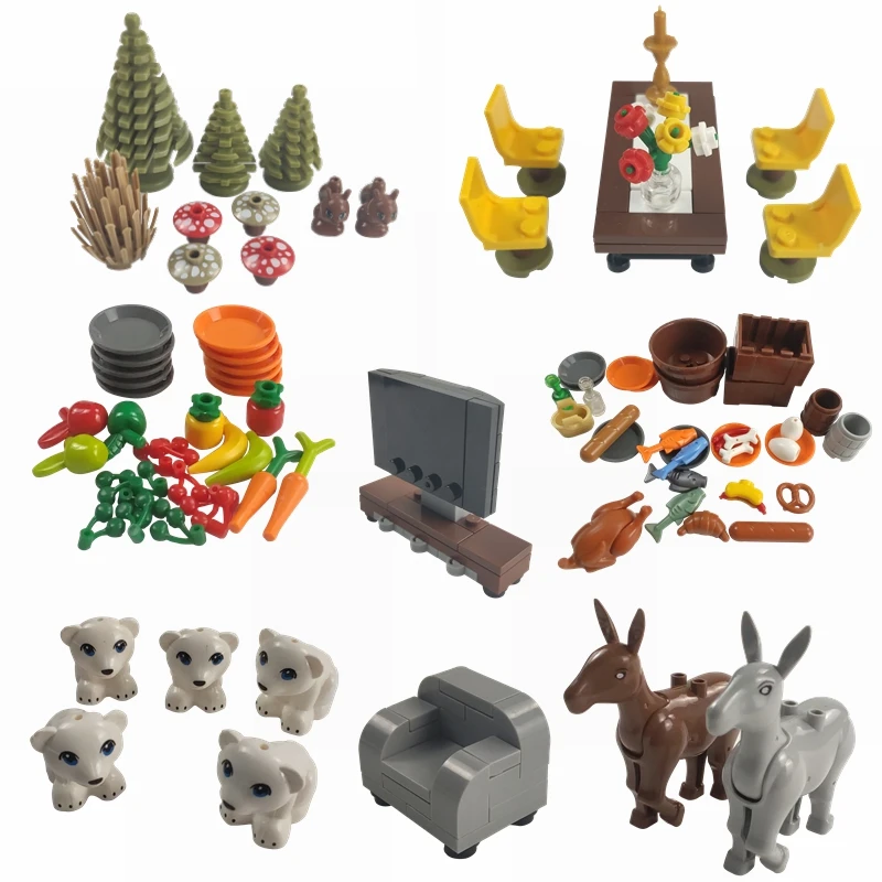 Серия City MOC игрушки обеденный стол наборы для животных и продуктов мягкие детали