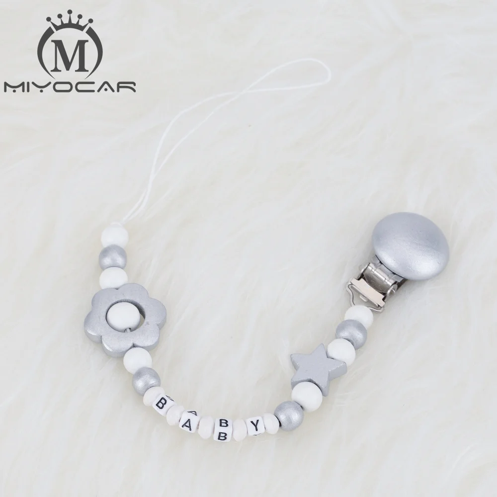 MIYOCAR бусинки для создания персонального имени прекрасное серебро последователь деревянные бусины фиксатор держатель пустышки зажимы держатель/зажим для прорезывателя