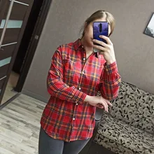 Plaid Shirt Tops Long-Sleeve Office Women Coat Loose Ladies Karsany And