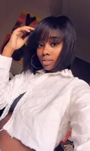 Human-Hair-Wigs Bang Bob Wigs No-Lace Angelbella Remy Full-Machine Straight Brazilian