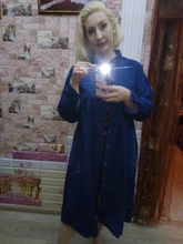 NYFS-gabardina vaquera holgada de una hilera para mujer, abrigo largo de tela vaquera, color liso, Estilo Vintage, 2021