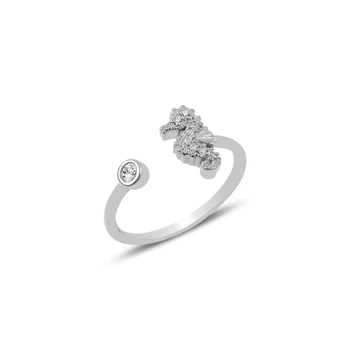 

KUTAYDAN Zircon Cubic Zirconia Adjustable Tall Seahorse Ring 925 Sterling Silver