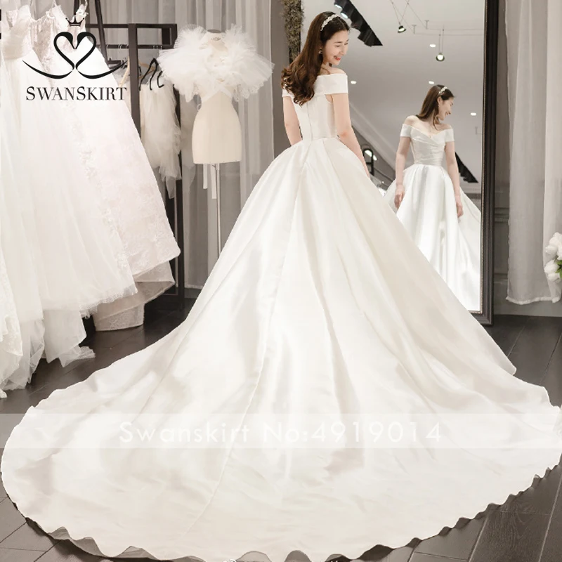 Vestido de Noiva простой с открытыми плечами свадебное платье Swanskirt с вырезом "лодочка" Атласное ТРАПЕЦИЕВИДНОЕ платье принцессы для девочек по индивидуальному заказу невесты ES01
