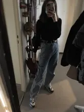 Weekeep-Pantalones vaqueros de cintura alta para mujer, ropa de calle recta para mujer, pantalones cargo de algodón 100% con bolsillos de retazos color azul