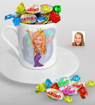 

Personalized Miss World Caricature Of Turkish Coffee cup And Haribo Candy Gift Seti-1