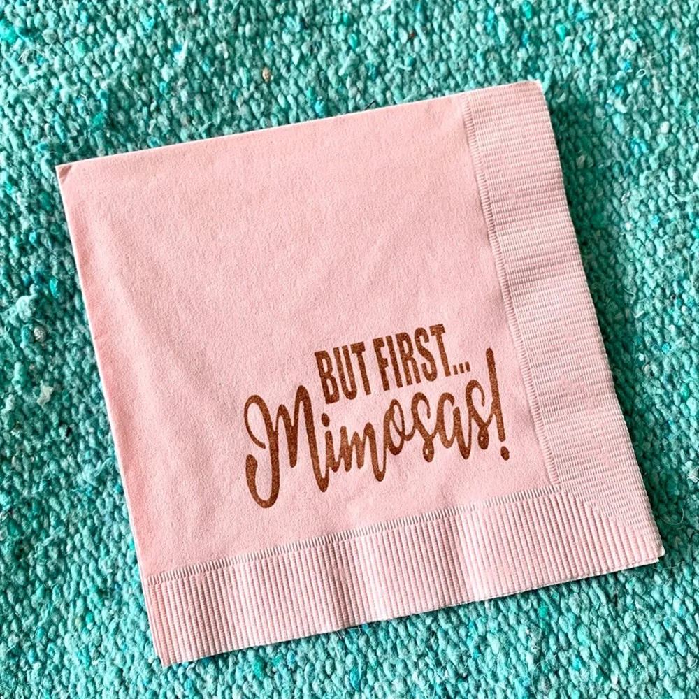 

Custom Baby shower But First Mimosas Wedding Napkins Bestman Engagement Party Custom bridesmaid Time and date ，Friendship